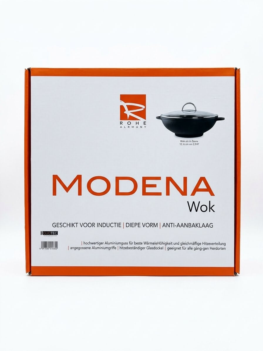 ROHE Germany Modena Wokpan met Glazen Deksel – Ø 32 cm – Anti-aanbak